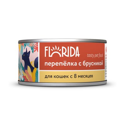 Florida - Консервы для кошек, Перепёлка с Брусникой, 100гр Florida - Консервы для кошек, Перепёлка с Брусникой, 100гр
