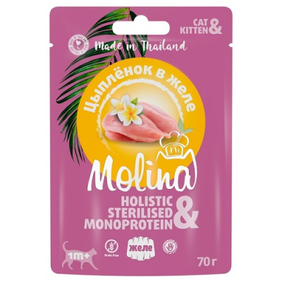 Molina - Консервы для котят и взрослых кошек, с Цыпленком, в Желе, 70 гр