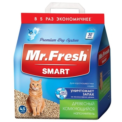 Mr.Fresh - Комкующийся древесный наполнитель для короткошерстных кошек
