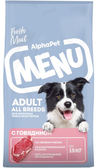 AlphaPet Menu - Сухой корм для взрослых собак всех пород, с Говядиной