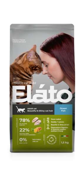Elato Холистик - Сухой корм для кошек с рыбой для красивой и блестящей шерсти