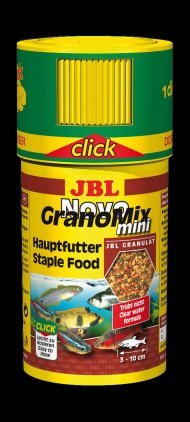 JBL NovoGranoMix mini CLICK - Основной корм в форме гранул для небольших пресноводных аквариумных рыб, в банке с дозатором, 100 мл (42 г)