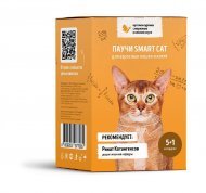 Smart Cat паучи - Набор паучей 5+1 в подарок для взрослых кошек и котят: кусочки курочки с морковью в нежном соусе 510гр