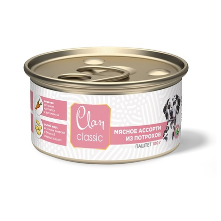 Clan - Консервы для собак Мясное ассорти с потрошками 100 г