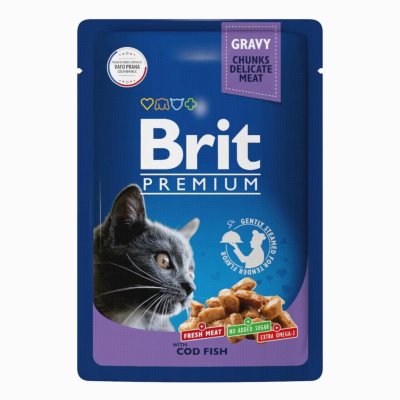 Brit - Консервы для взрослых кошек, с Треской в соусе, 85 гр Brit - Консервы для взрослых кошек, с Треской в соусе, 85 гр