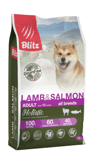 Blitz Holistic Adult Lamb and Salmon - Сухой беззерновой корм для взрослых собак всех пород, с Ягненком и Лососем
