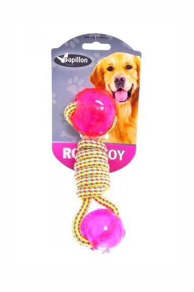 Papillon - Игрушка для собак "Плетеная гантелька с двумя шариками", 17 см