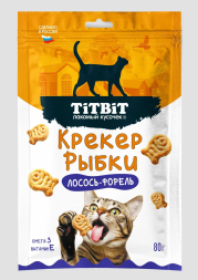 TiTBiT - Крекер рыбки для кошек, лосось и форель, 80 гр