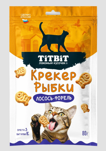 TiTBiT - Крекер рыбки для кошек, лосось и форель, 80 гр