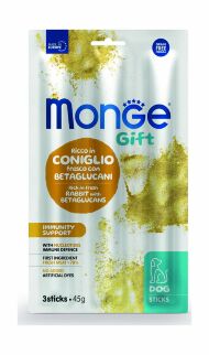 Monge Gift Immunity Support - Лакомство для собак всех пород "Мягкие палочки" со свежим кроликом, нуклеотидами и бета-глюканами для поддержки иммунитета 45 г