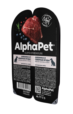 AlphaPet СуперПремиум - Консервы для взрослых собак Оленина и Северные Ягоды 100 гр AlphaPet СуперПремиум - Консервы для взрослых собак Оленина и Северные Ягоды 100 гр