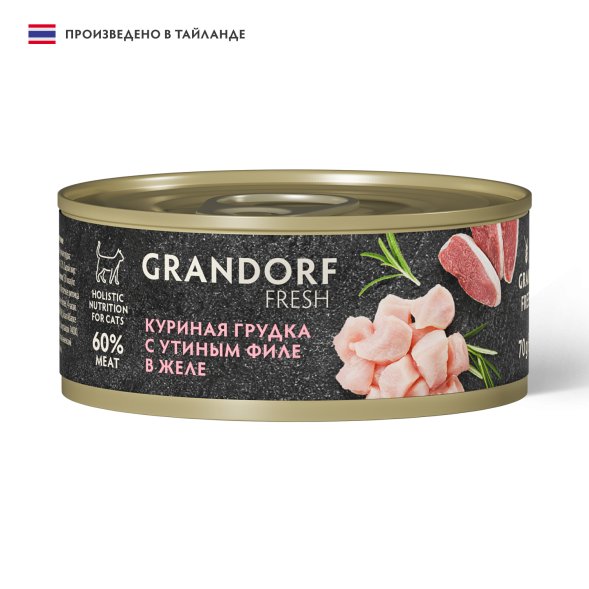 Grandorf Fresh - Консервы для кошек, куриная грудка с утиным филе в желе 70гр