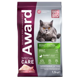 Award Special Care Weight Control - Сухой корм для взрослых стерилизованных кошек, для контроля веса, с мясом кролика