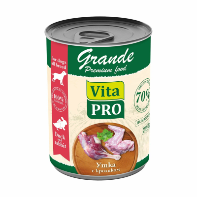 Vita Pro - Консервы для собак, утка с кроликом кусочки в соусе, 970гр (Grande) Vita Pro - Консервы для собак, утка с кроликом кусочки в соусе, 970гр (Grande)