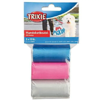 Trixie - Пакеты для уборки за собаками, 3 рулона по 15шт, цветные Trixie - Пакеты для уборки за собаками, 3 рулона по 15шт, цветные