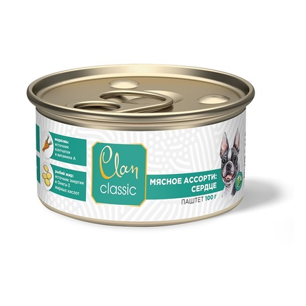 Clan - Консервы для собак Мясное ассорти с сердцем 100 г