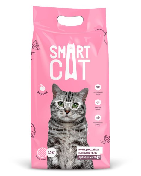 Smart Cat - Комкующийся наполнитель Тофу Дробленый: Персик, 2.5 кг