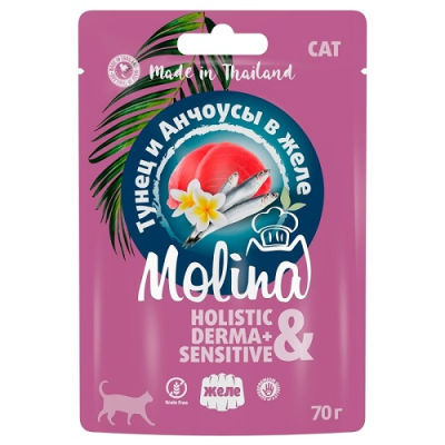 Molina - Консервы для кошек, Тунец с Анчоусами, в Желе, 70 гр