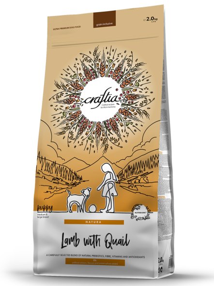 Craftia Natura - Сухой корм для щенков средних и крупных пород, из Ягненка с Перепелкой