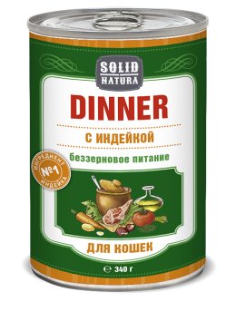 Solid Natura Dinner - Консервы для кошек, беззерновой, с индейкой, 340 г