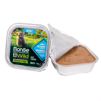 Monge Cat BWild Grain Free - Беззерновые консервы из анчоусов с овощами для взрослых кошек 100г
