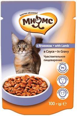 Мнямс - Паучи для взрослых кошек с ягненком 100 г в соусе, чувствительное пищеварение