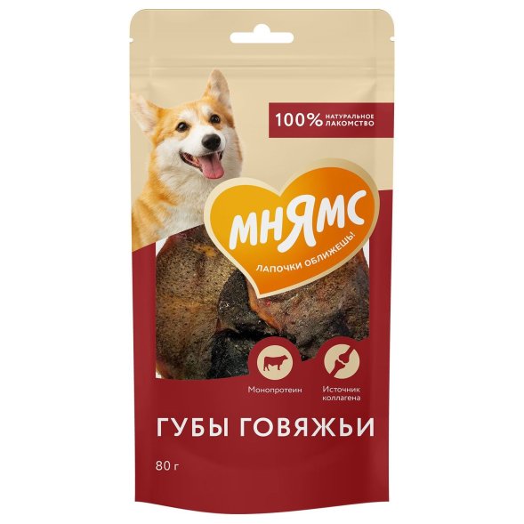 Мнямс - Лакомство для собак, Губы Говяжьи, 80 гр