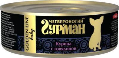 Четвероногий Гурман "Золотая серия" консервы для щенков с курицей и говядиной в желе 100 гр