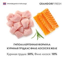 Grandorf Fresh - Консервы для кошек, куриная грудка с филе лосося в желе 70гр
