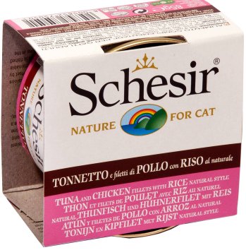 Schesir - Консервы для кошек с тунцом, курицей и рисом 85 гр