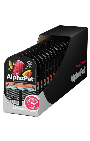 AlphaPet СуперПремиум - Консервы для взрослых собак с чувствительным пищеварением, с Телятиной и Тыквой в соусе 100 гр