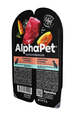 AlphaPet СуперПремиум - Консервы для взрослых собак с чувствительным пищеварением, с Телятиной и Тыквой в соусе 100 гр AlphaPet СуперПремиум - Консервы для взрослых собак с чувствительным пищеварением, с Телятиной и Тыквой в соусе 100 гр