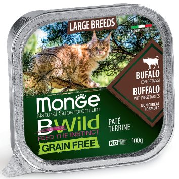 Monge Cat BWild Grain Free - Беззерновые консервы из буйвола с овощами для кошек крупных пород 100г