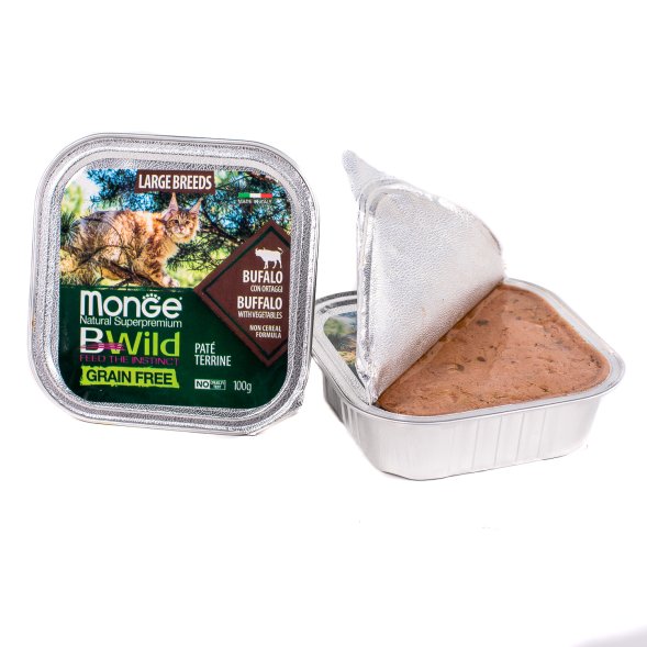 Monge Cat BWild Grain Free - Беззерновые консервы из буйвола с овощами для кошек крупных пород 100г