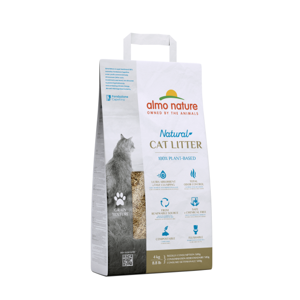 Almo Nature Litter - 100% Натуральный биоразлагаемый комкующийся наполнитель для кошачьего туалета, 4 кг