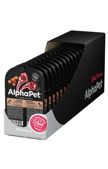 AlphaPet СуперПремиум - Консервы для щенков, беременных и кормящих собак, с Ягненком и Морковью в соусе 100 гр