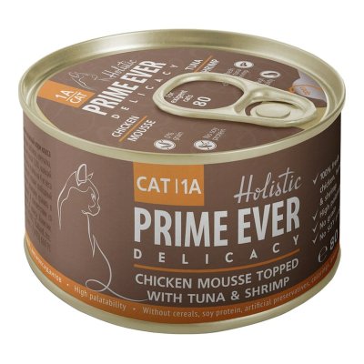 Prime Ever Холистик Delicacy - Консервы для кошек, мусс из цыпленка с тунцом и креветками, 80 г Prime Ever Холистик Delicacy - Консервы для кошек, мусс из цыпленка с тунцом и креветками, 80 г