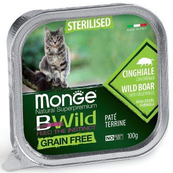 Monge Cat BWild Grain Free - Беззерновые консервы из кабана с овощами для стерилизованных кошек 100г