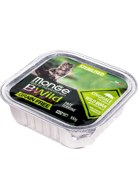 Monge Cat BWild Grain Free - Беззерновые консервы из кабана с овощами для стерилизованных кошек 100г