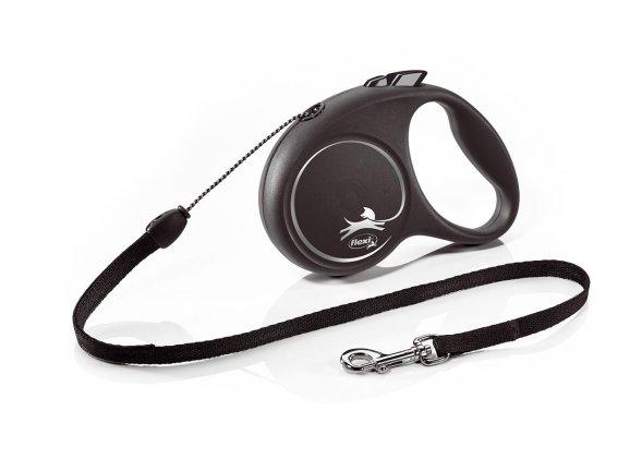 Flexi - Поводок-рулетка для собак 5 м до 12 кг, трос (Black Design S Cord)