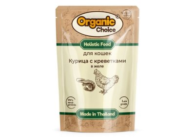 Organic Choice - Паучи для кошек, курица с креветками в желе 70 гр (Low Grain)