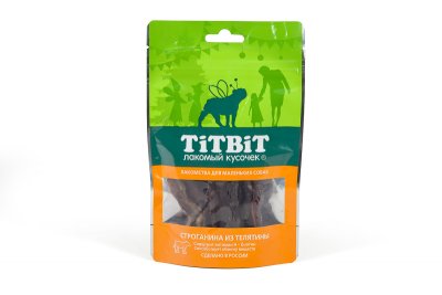 TiTBiT - Лакомство для маленьких пород собак, Строганина из телятины 50гр TiTBiT - Лакомство для маленьких пород собак, Строганина из телятины 50гр