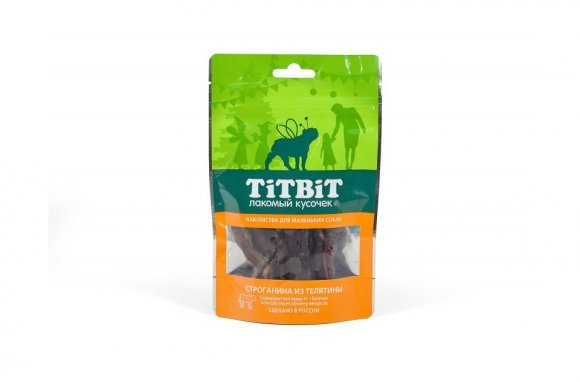 TiTBiT - Лакомство для маленьких пород собак, Строганина из телятины 50гр