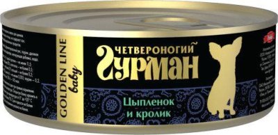 Четвероногий Гурман "Золотая серия" консервы для щенков с цыпленком и кроликом в желе 100 гр