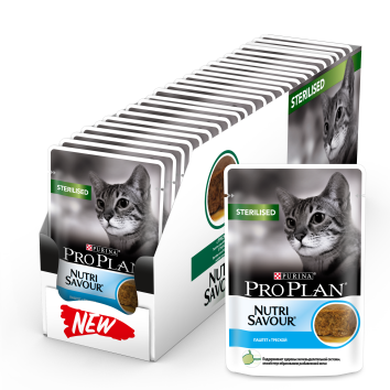 Pro Plan Nutri Savour - Для взрослых стерилизованных кошек, паштет с треской, Пауч, 85 гр