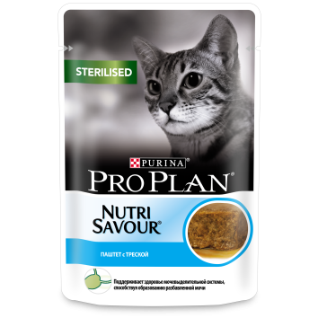 Pro Plan Nutri Savour - Для взрослых стерилизованных кошек, паштет с треской, Пауч, 85 гр