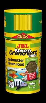 JBL NovoGranoVert mini CLICK - Основной корм в форме гранул для растительноядных пресноводных аквариумных рыб и креветок, в банке с дозатором, 100 мл (40 г)
