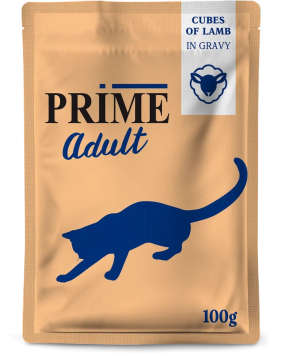 Prime Adult - Паучи для кошек, кусочки из ягненка в бульоне, 100 гр