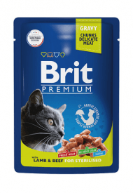 Brit - Консервы для кошек, с Ягненком и Говядиной в соусе, 85 гр