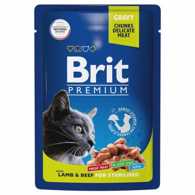 Brit - Консервы для кошек, с Ягненком и Говядиной в соусе, 85 гр